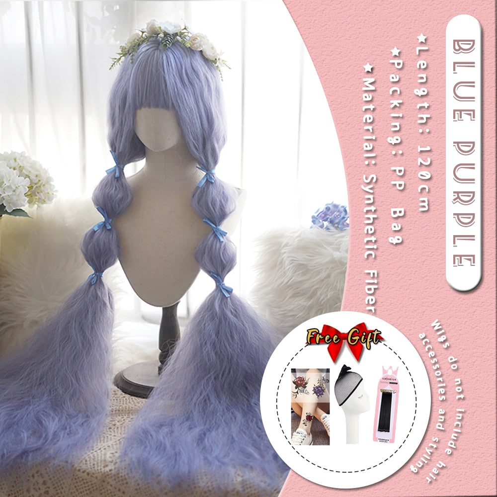 Extra Long Curly Hair with Bangs Cosplay Party Lolita Synthetic Wigs Heat Resistant Fiber