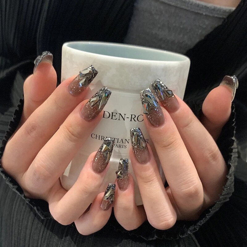 24pcs Butterfly decorated false nails Removable Long Paragraph Manicure fake nail tips full cover acrylic for girls nail