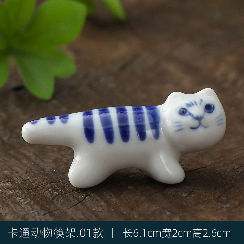 Japanese Style Underglaze Ceramic animals Chopstick Holder Tableware Restaurant Simple Oval Spoon Bracket Utensil For Kitchen