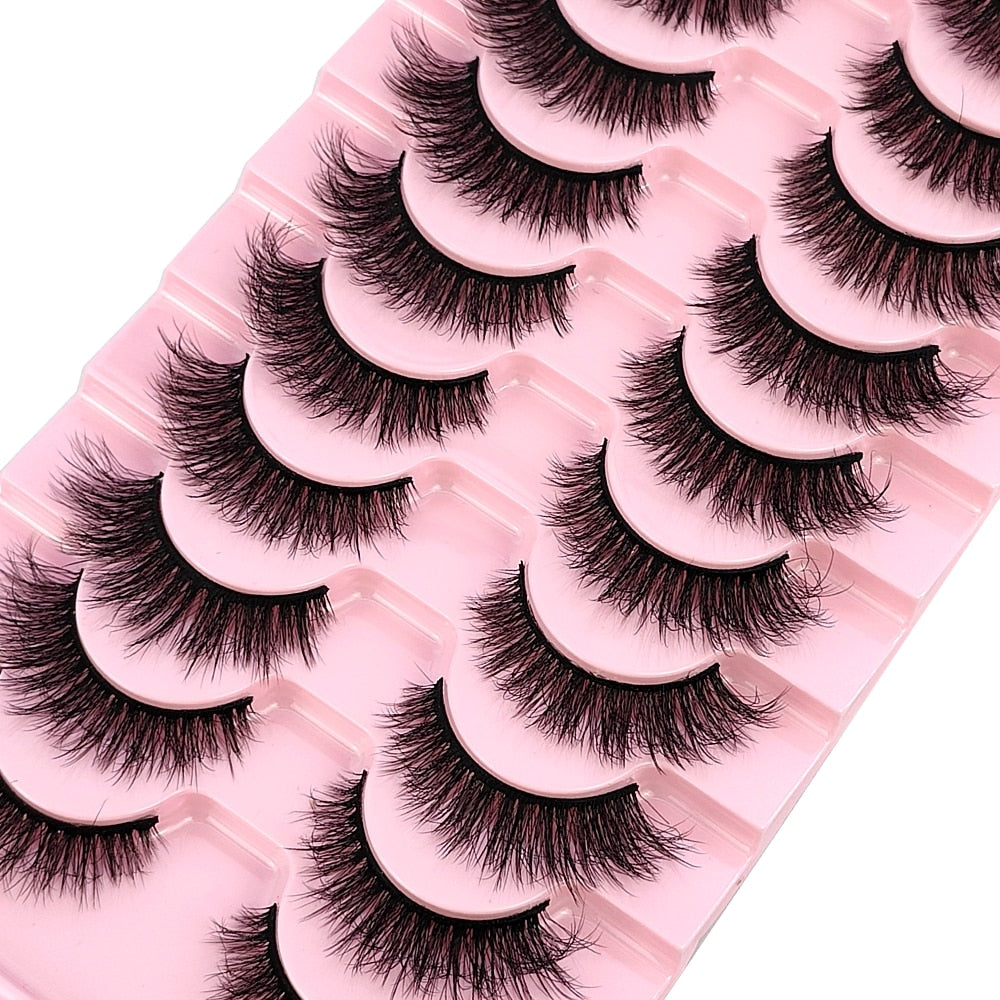 10Pairs 3D Faux Mink Hair False Eyelashes Natural Messy Eyelash Crisscross Wispy Fluffy Lashes Extension Big Eye Fake Lashes