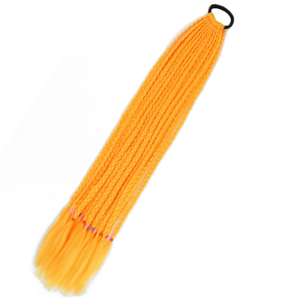 Colored Gradient Box Braided Ponytail For Girls With Elastic Hair Band Rubber Band Hair Accessories Wig Headband Hairpiece