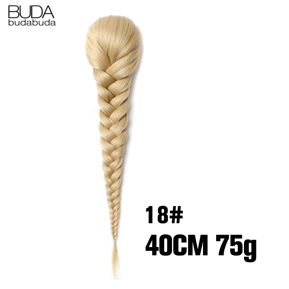 Synthetic Braided Plaited Fishtail Fishbone Drawstring Ponytail 20Inch Long Ombre Blonde Pink Hair Extensions For Women