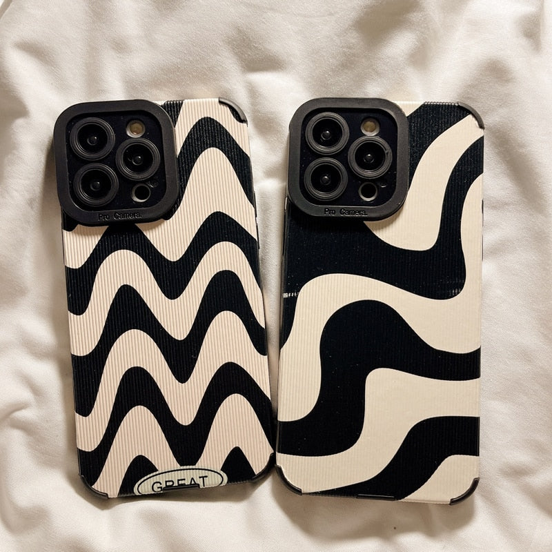 Fashion Zebra Stripe Black White Phone Case For iPhone 14 11 12 13 15 Pro Max 14 15 7 8 Plus X XS Max XR Shockproof Soft Cover