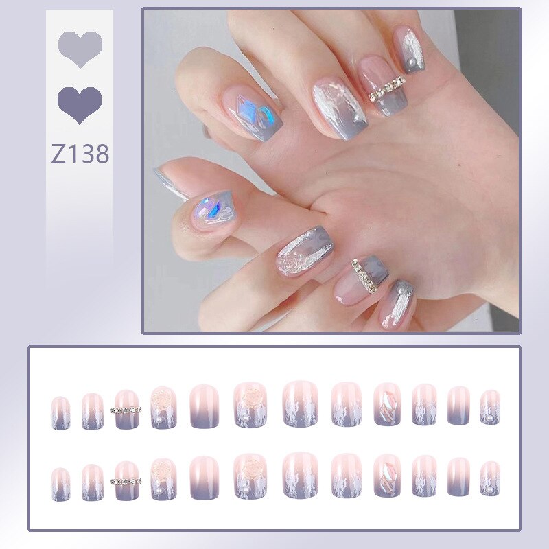 24pcs/box Fake Nails Short Detachable Finished Fingernails Ballet Wearable False Nails press on Square Head Full Cover Nails Tip