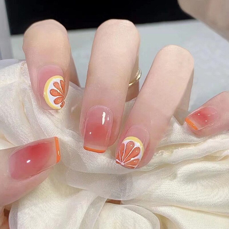 24pcs Press on Nails Short Fake Nails with Glue Jelly Gradient Design Detachable Artificial Nail Acrylic Coffin False Nails Tips