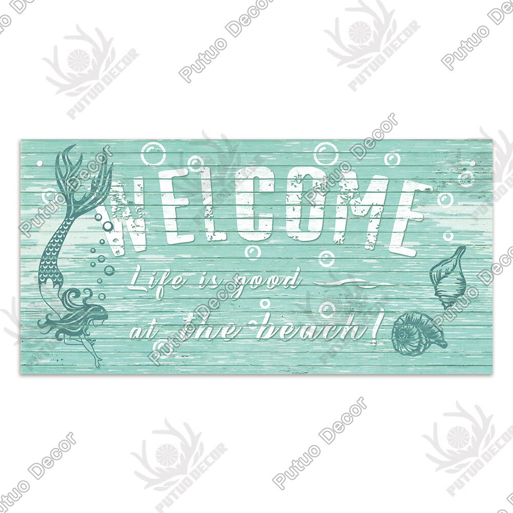 Putuo Decor Beach Home Signs Wood Wall Plaque Wooden Signs Welcome Decor Hanging Plate for Beach House Home Bedroom Tent Decor