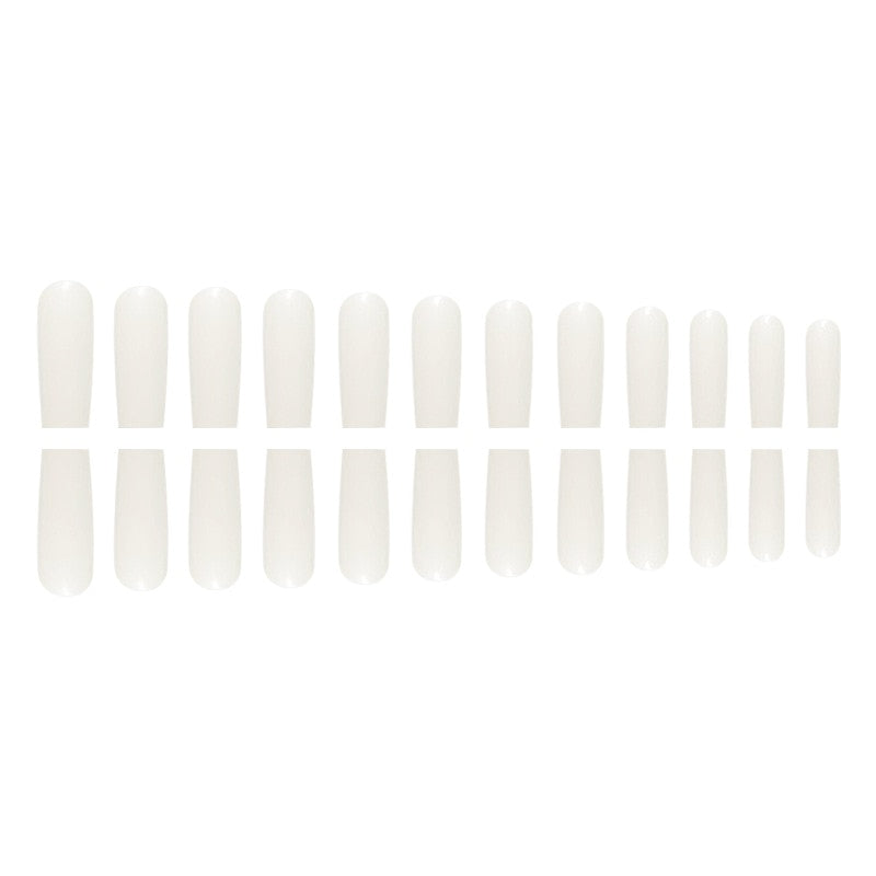 24pc Extra long press on false nails with simple elegant white French design false nails translucent glossy fake nails with glue