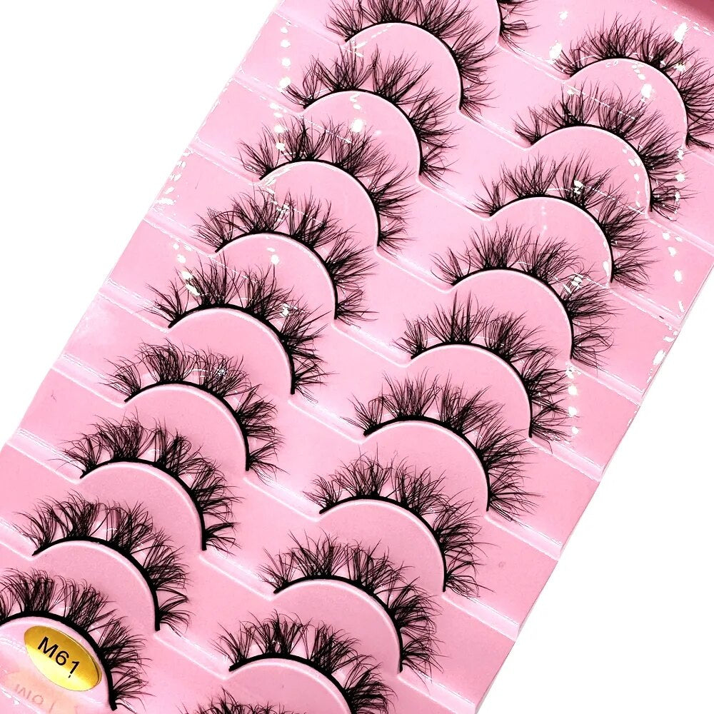 Fluffy 10 Pairs Faux Mink False Eyelashes Natural Long Lashes Crisscross Wispy Fake Eyelashes Extension