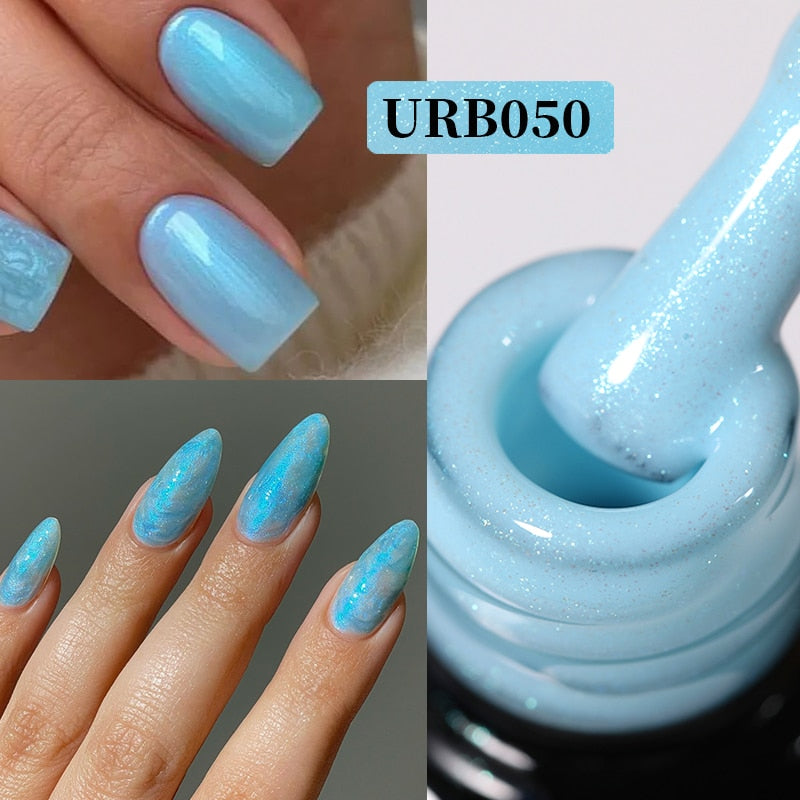 Aurora Rubber Gel Nail Iridescent Pearl Effect Metallic Mirror Nails Manicure Soak Off UV LED No Wipe Top Coat Base Gel