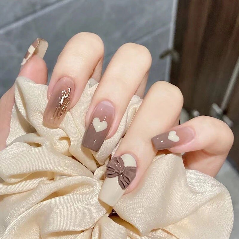 24pcs Butterfly decorated false nails Removable Long Paragraph Manicure fake nail tips full cover acrylic for girls nail