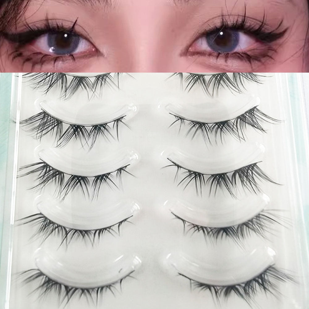 Cat eye Eyelashes 3D Natural False Lashes Fluffy Soft Cross 5pairs Manga Lashes Wispy Natural Eyelash Extension