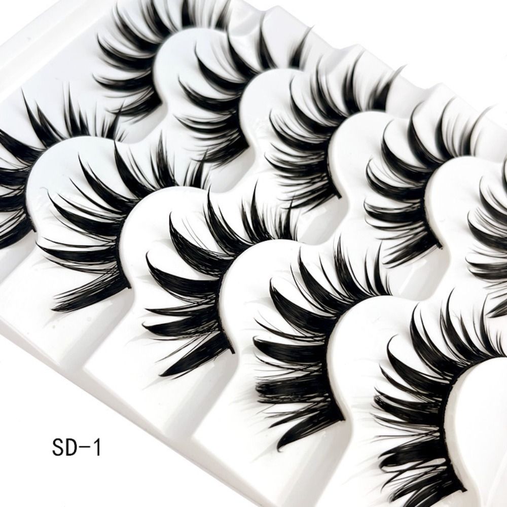 5 Pairs Wet Eyelashes 3D Faux Mink Eyelashes Thai Eyelashes Handmade Craft Long Fluffy Lashes Eye Cruelty-free