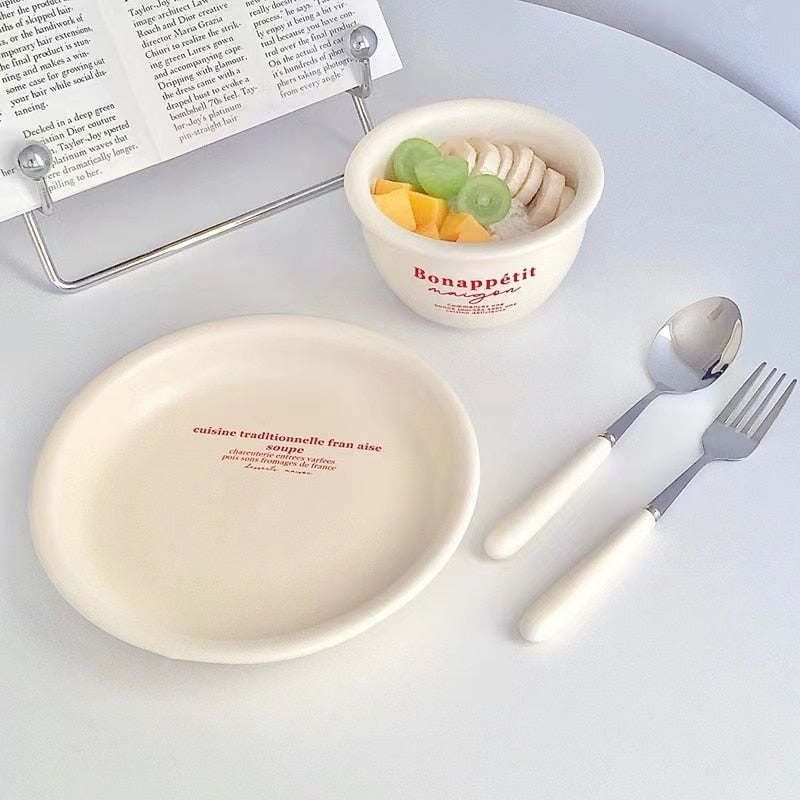 Milk Green Ceramic Tableware Vintage Home Salad Bowl Breakfast Plate Senior Sense of One Person Food Bowl Plate Set