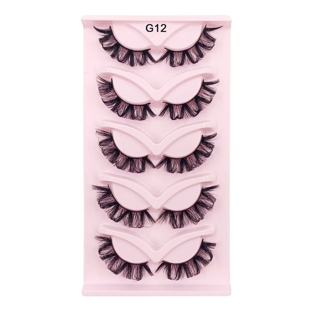 3D Lash Extension Supplies 5 Pairs Reusable DD Curl Russian Strip Lashes Box Packaging 5D Thick Natural False Eyelashes
