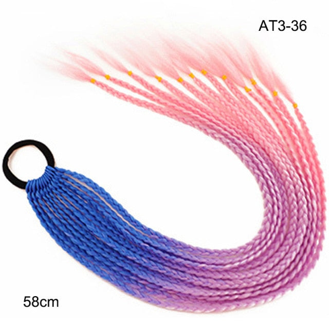 Hair Color Gradient Dirty Braided Ponytail Elastic Hair Band Rubber Headband 60cm