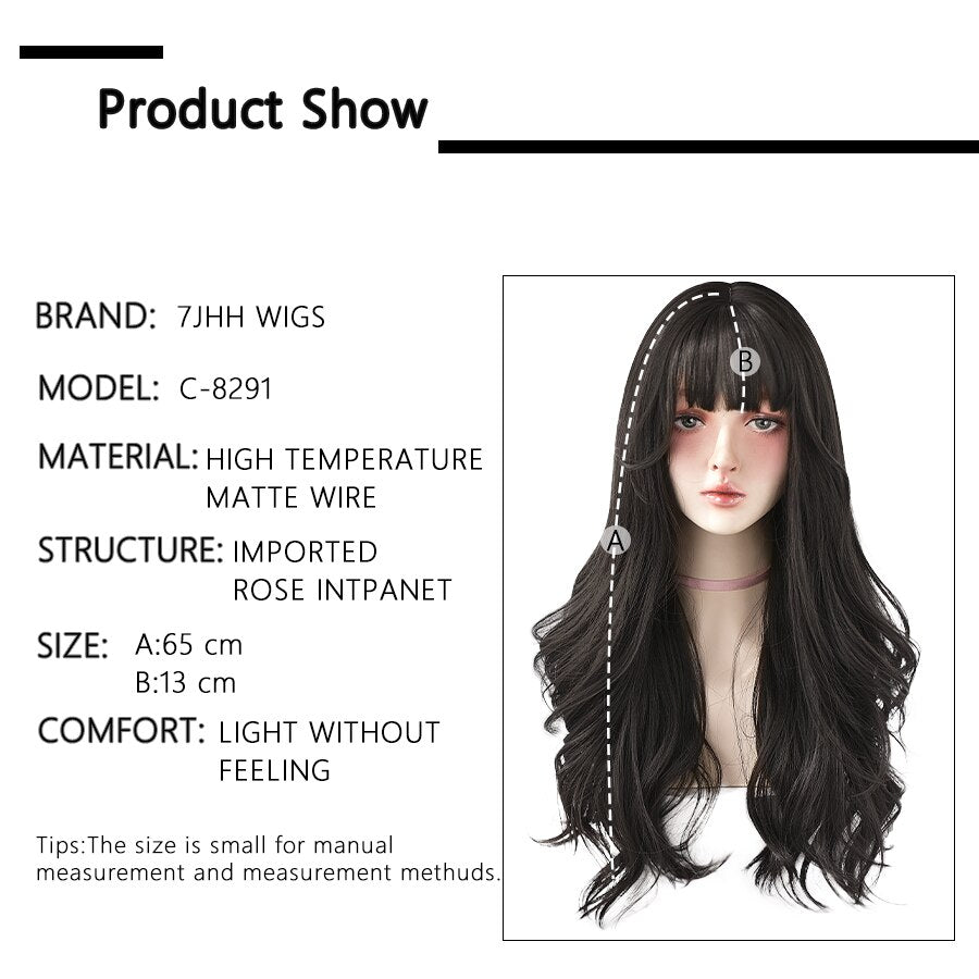 WIGS Brown Ash Long Deep Wave Hair Lolita Wigs With Bangs Synthetic Wig For Women Thick Curls Wigs