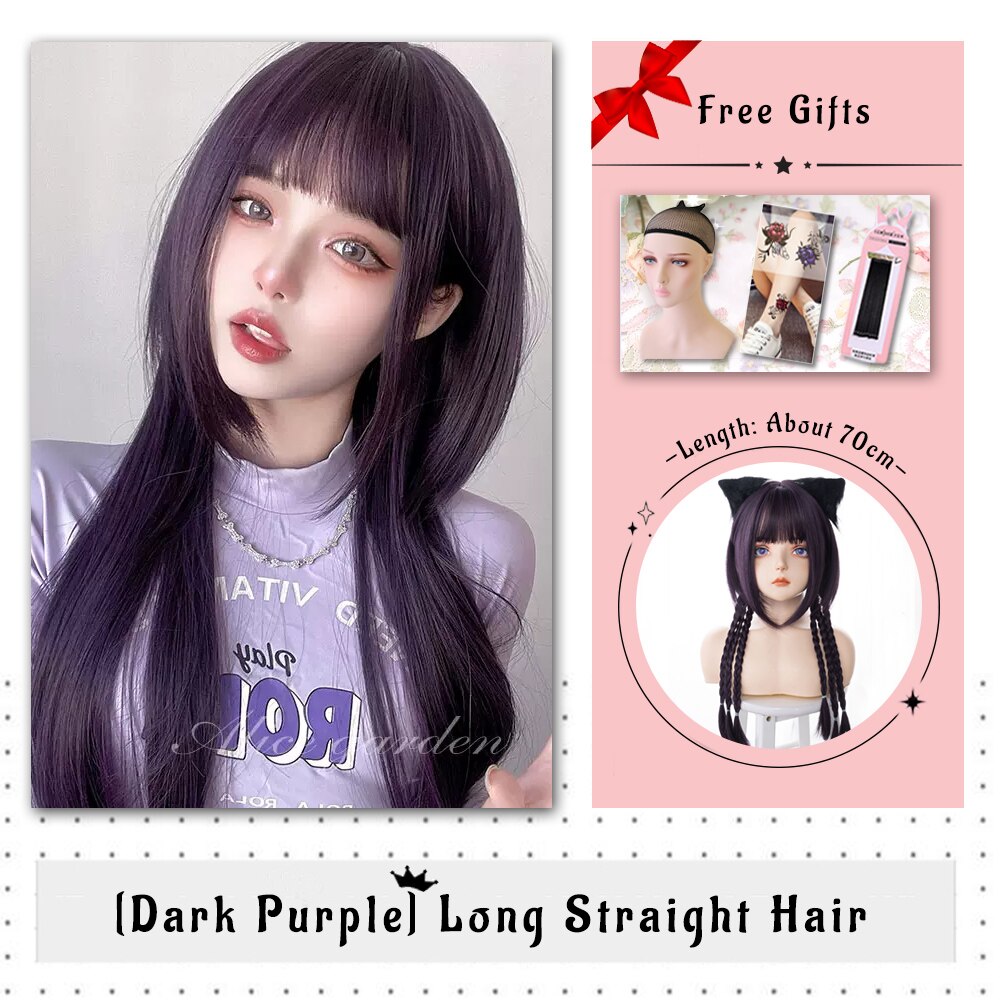 Brown Black Gold Wool Roll Synthetic Wig For Women Long Roll Wig Bangs Cosplay Party Heat Resistant Hair