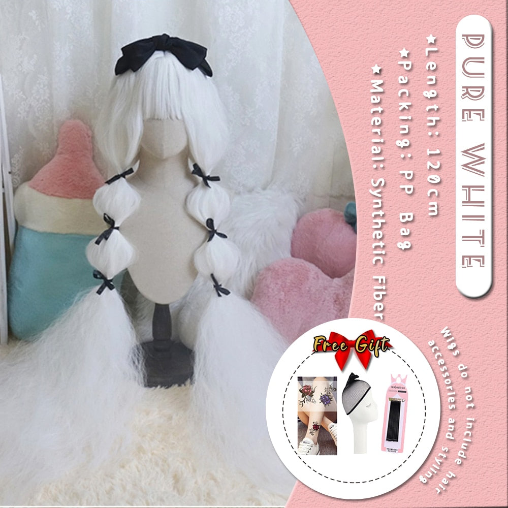 Extra Long Curly Hair with Bangs Cosplay Party Lolita Synthetic Wigs Heat Resistant Fiber