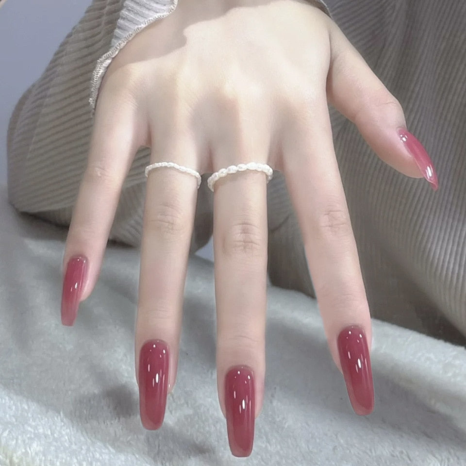 24pcs Press on Nails Short Fake Nails with Glue Jelly Gradient Design Detachable Artificial Nail Acrylic Coffin False Nails Tips