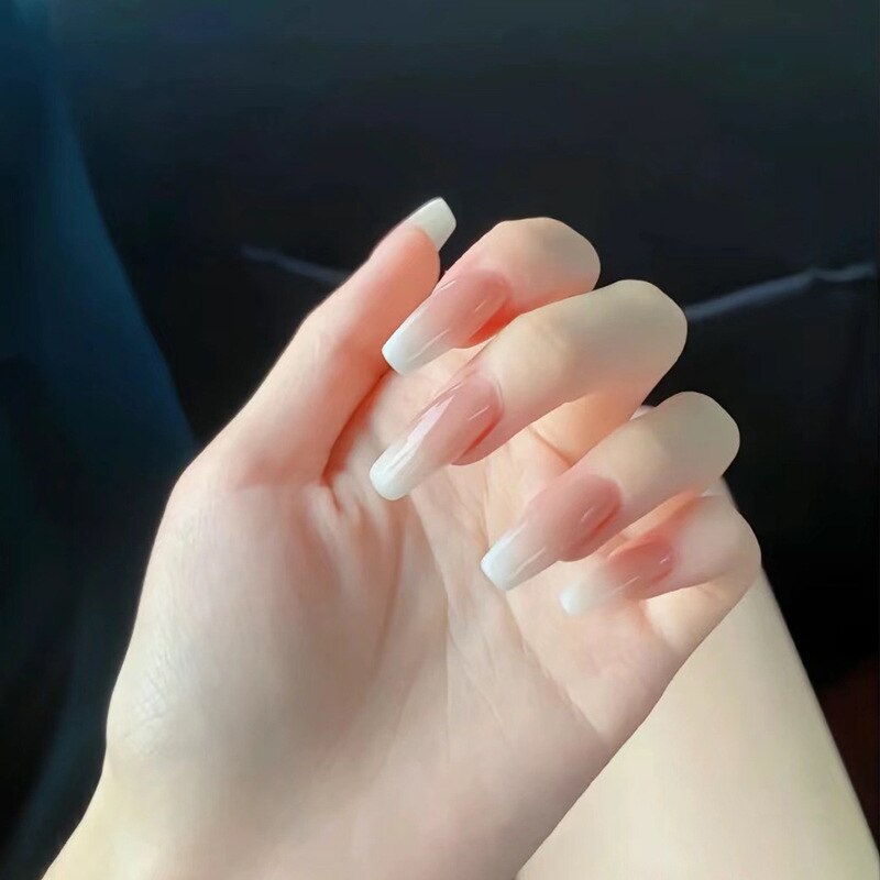 24pcs Press on Nails Short Fake Nails with Glue Jelly Gradient Design Detachable Artificial Nail Acrylic Coffin False Nails Tips