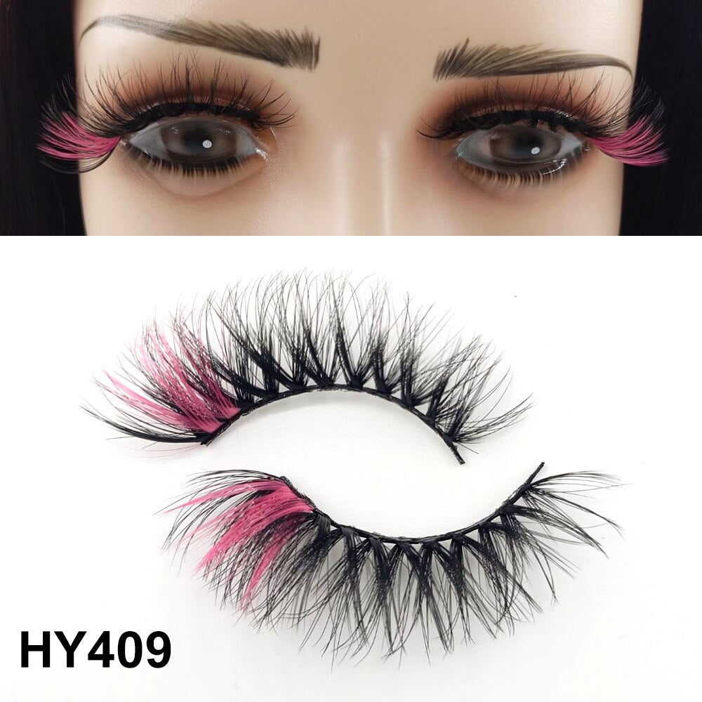 1 Pair 25MM Colored Mink Lashes 5D Fluffy Party Mink Eyelashes Box Package Supplies 3D Pink White Cosplay Fake Eyelashes