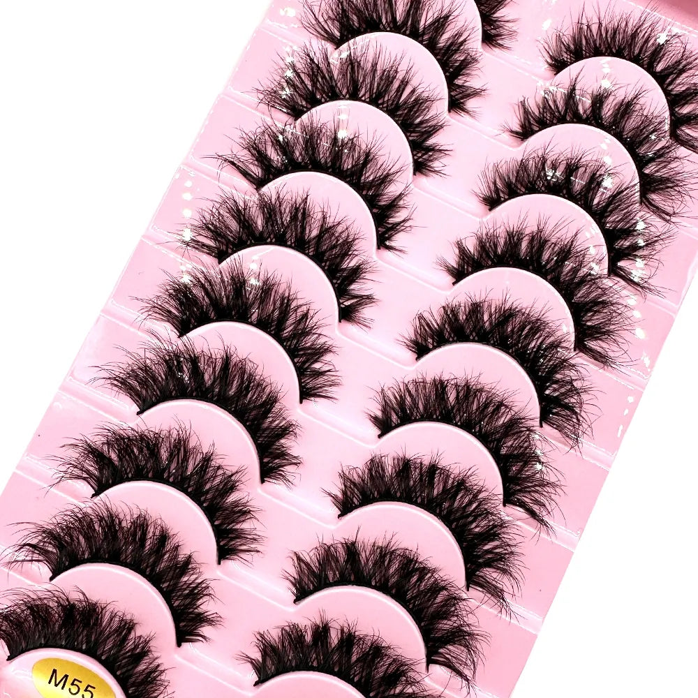 Fluffy 10 Pairs Faux Mink False Eyelashes Natural Long Lashes Crisscross Wispy Fake Eyelashes Extension
