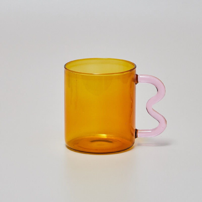 Colored Glass Cups Colorful Waved Ear Glass Mug Handmade Simple Wave Coffee Cup