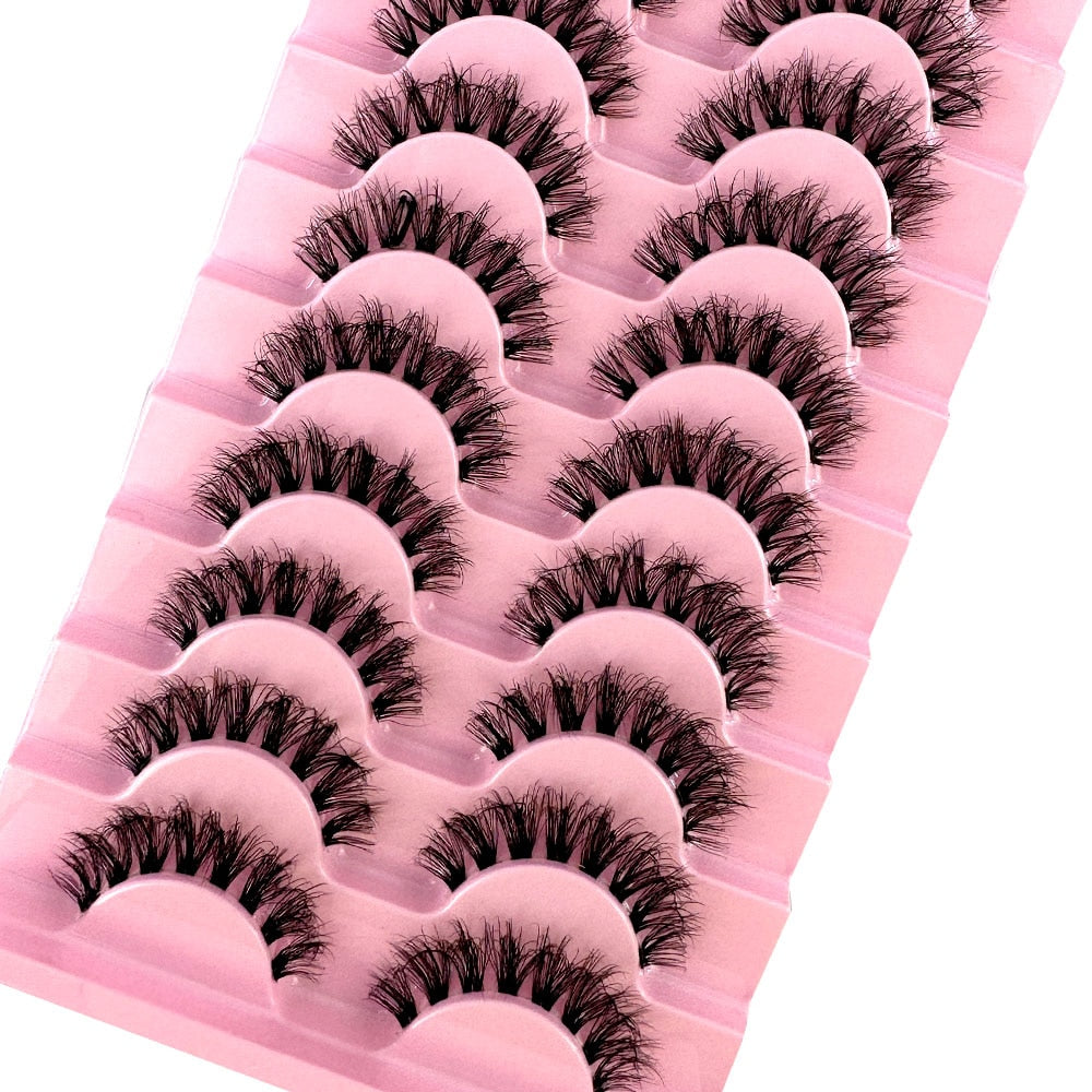 10 Pairs3D Mink Invisible Lash Handmade Crisscross Eyelashes Clear Band Soft Strip Eyelash Natural Long Wispy False Lashes