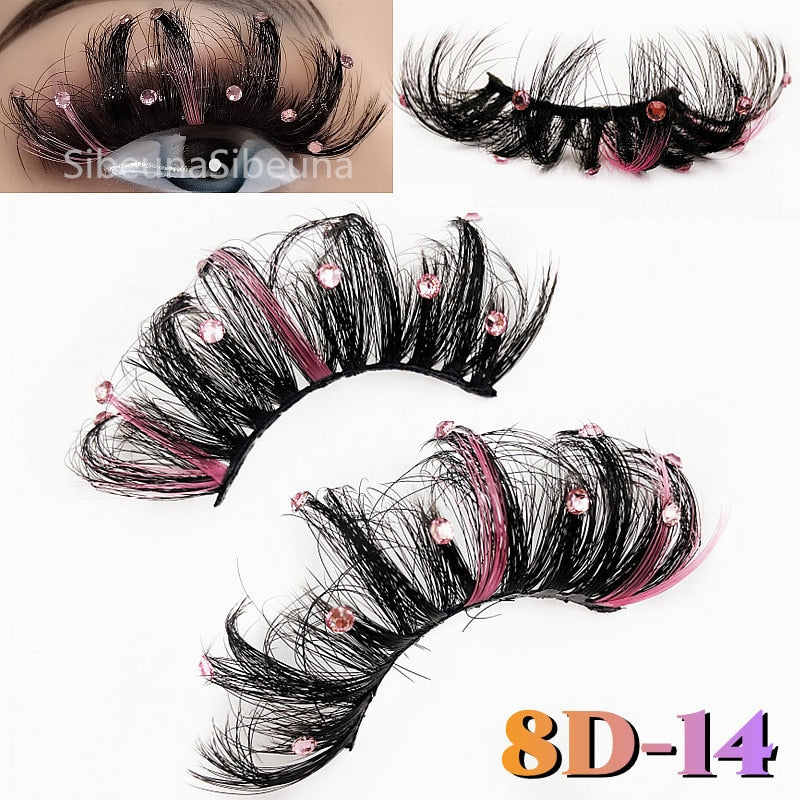 Faux Mink 25mm Lashes With Pink Blue Butterfly/Flower On Them Full Strip Diamond Cosmetics False Eyelashes
