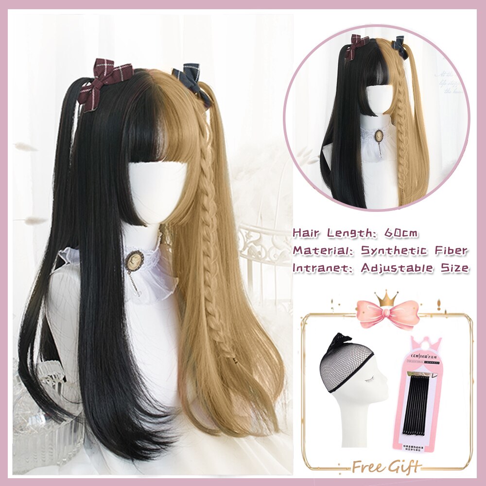 Cosplay Purple Blue High Gloss Bangs Synthetic Long Curly Hair Wig Lolita Women Heat-resistant Wig