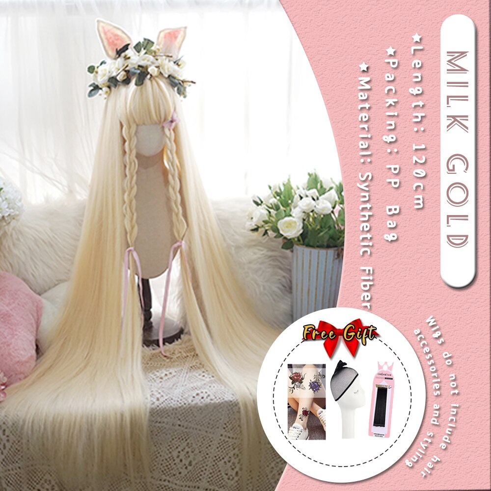 Extra Long Curly Hair with Bangs Cosplay Party Lolita Synthetic Wigs Heat Resistant Fiber