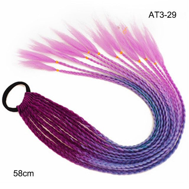 Hair Color Gradient Dirty Braided Ponytail Elastic Hair Band Rubber Headband 60cm
