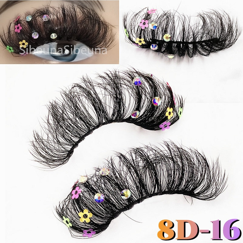 Faux Mink 25mm Lashes With Pink Blue Butterfly/Flower On Them Full Strip Diamond Cosmetics False Eyelashes