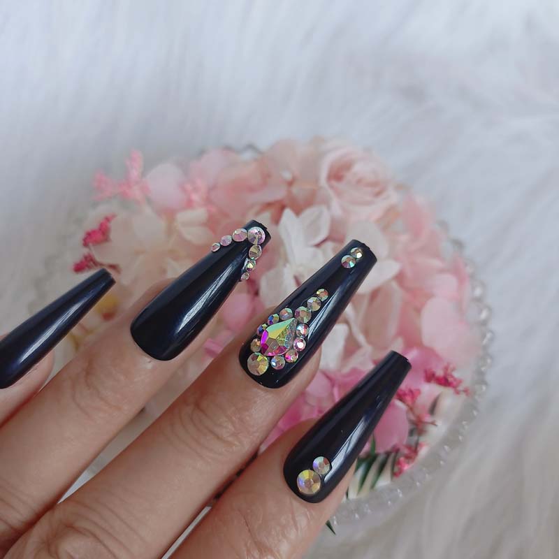 24pcs luxury jewelry long ballet coffin fake nails crystal diamond Transparent