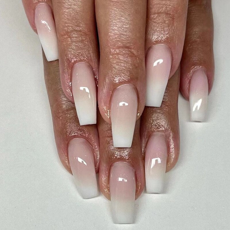 24pcs pink clouds design false nails with glue press on nails medium length acrylic nails coffin full cover nails tips supplies
