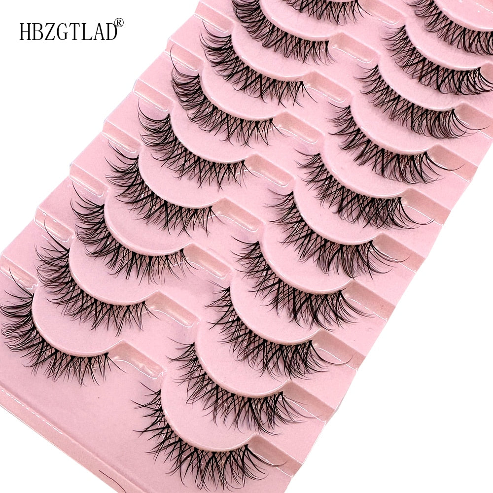 10 Pairs3D Mink Invisible Lash Handmade Crisscross Eyelashes Clear Band Soft Strip Eyelash Natural Long Wispy False Lashes