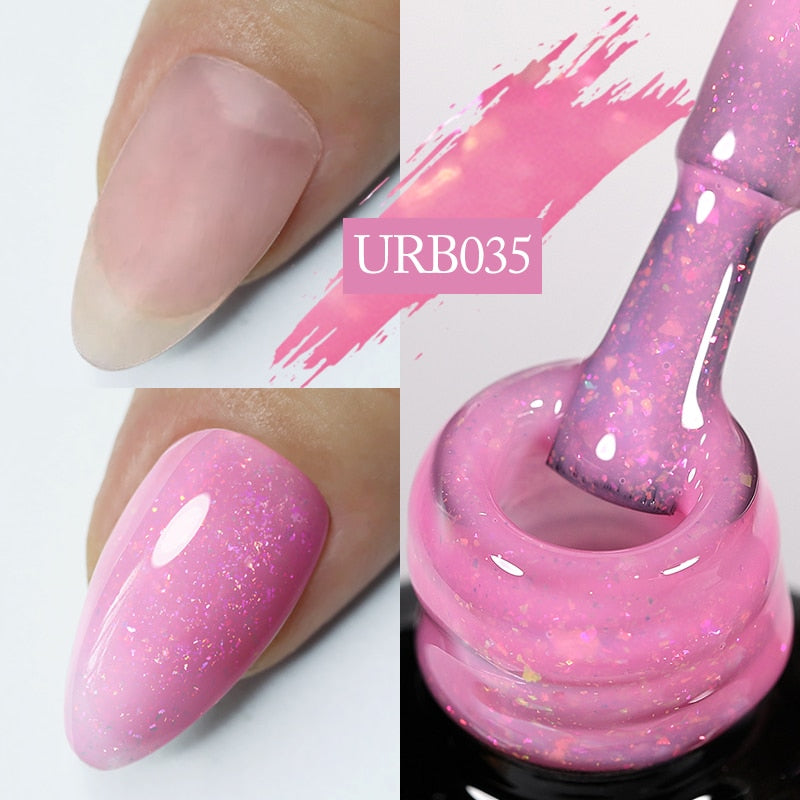 Aurora Rubber Gel Nail Iridescent Pearl Effect Metallic Mirror Nails Manicure Soak Off UV LED No Wipe Top Coat Base Gel