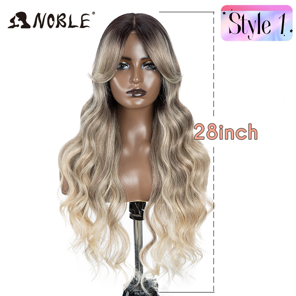Synthetic Lace Front Wig Long Wavy 36 " Body Wavy Side Part Lace Wig For Women Lace Front Wig Ombre Blonde Cosplay Wig