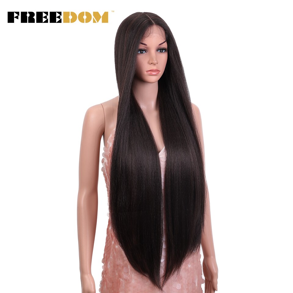 Straight Synthetic Lace Wigs For Women Ombre Brown Handtied Lace Wig 36 Inch Middle Part Long Blue Pink Cosplay Wig