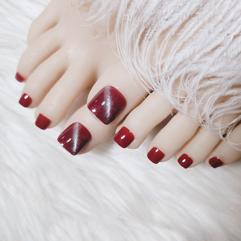 24pcs/box Fake Toenails With Designs Artificial Press On Nail Tips Full Cover Over Head False Nails With Glue Nail Art