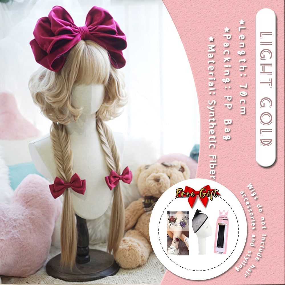Extra Long Curly Hair with Bangs Cosplay Party Lolita Synthetic Wigs Heat Resistant Fiber