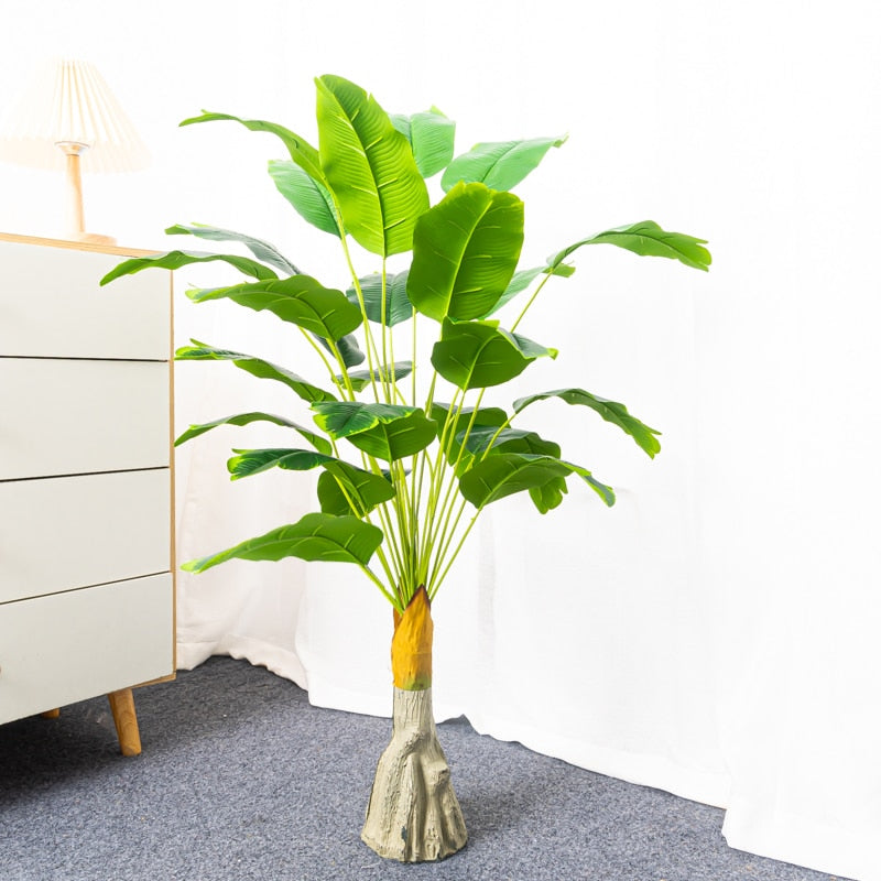 125cm Large Artificial Palm Tree Tropical Plants Branches Plastic Fake Leaves Green Monstera For Home Garden Room Office Decor