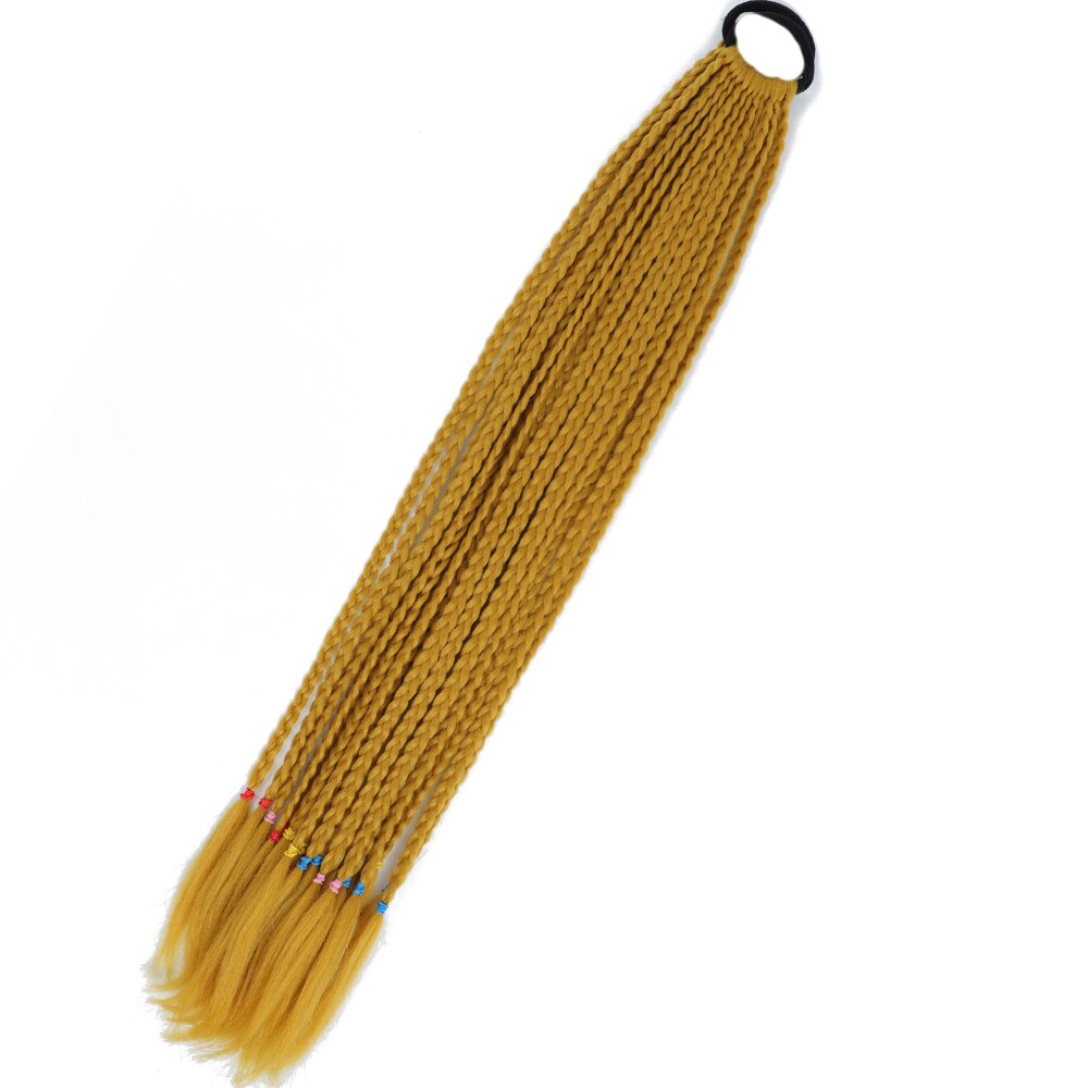 Colored Gradient Box Braided Ponytail For Girls With Elastic Hair Band Rubber Band Hair Accessories Wig Headband Hairpiece