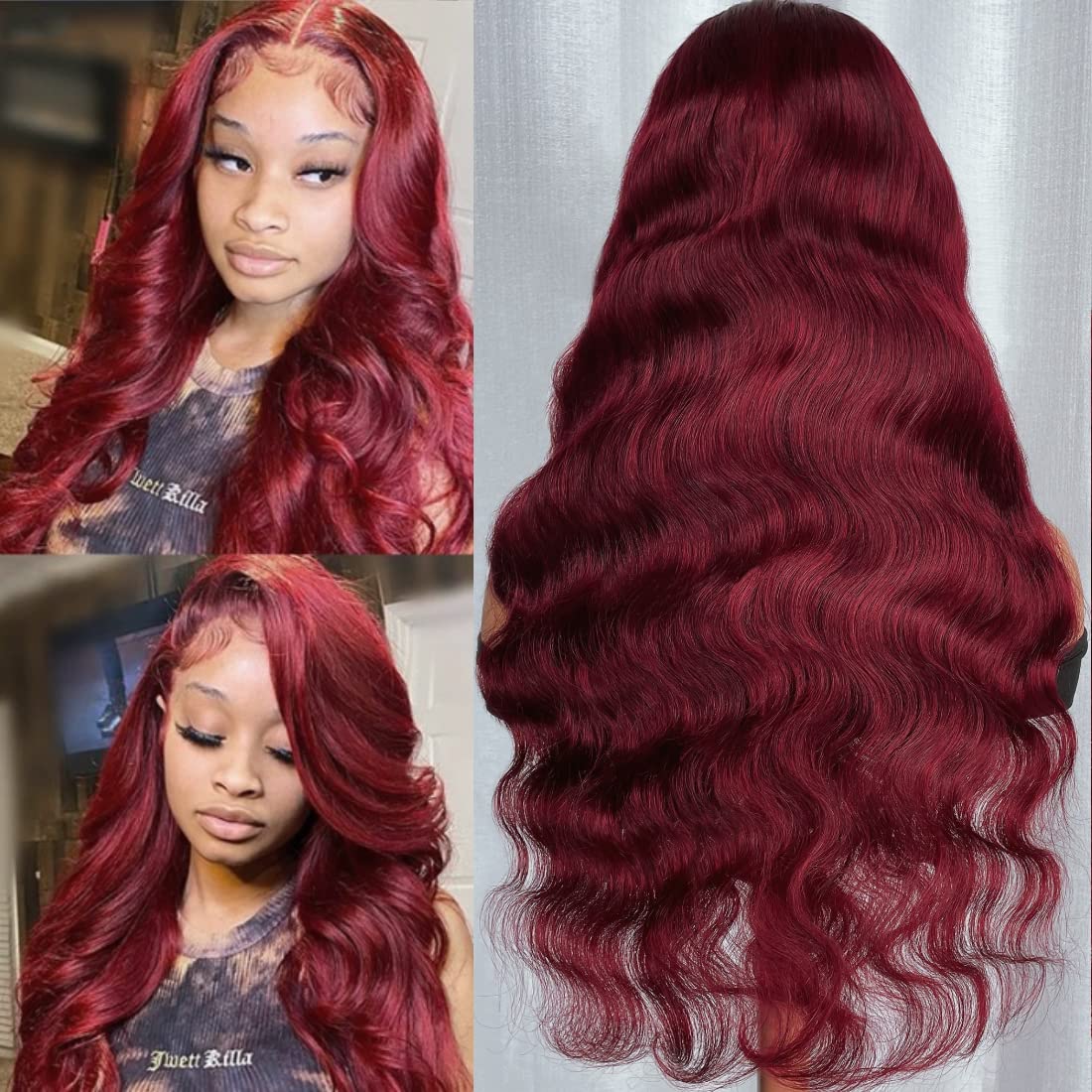 Burgundy Wig Glueless Pre Plucked Hairline Wig With Baby Hair Synthetic Lace Wigs For Women Body Wave Heat Resistant Fiber