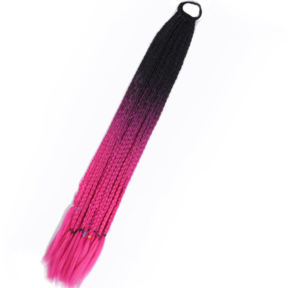 Colored Gradient Box Braided Ponytail For Girls With Elastic Hair Band Rubber Band Hair Accessories Wig Headband Hairpiece