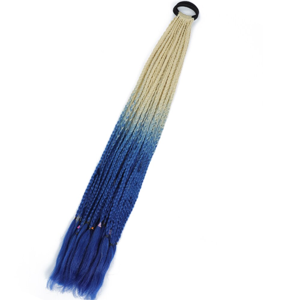 Colored Gradient Box Braided Ponytail For Girls With Elastic Hair Band Rubber Band Hair Accessories Wig Headband Hairpiece