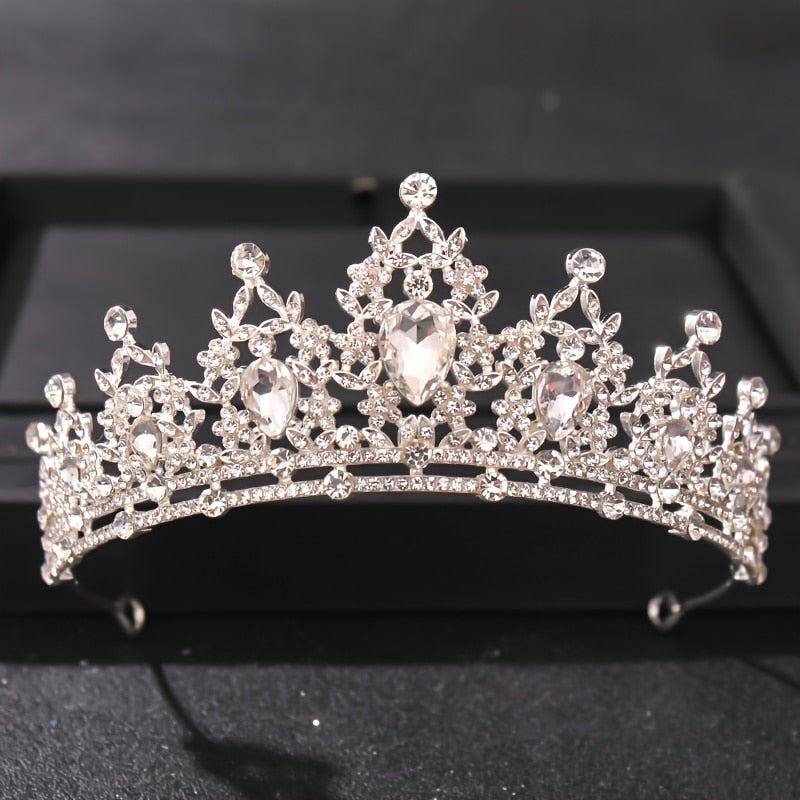 Wedding Hair Tiara Crystal Bridal Tiara Crown Silver Color Diadem Veil Tiaras Wedding Hair Accessories Headpieces Head Jewelry