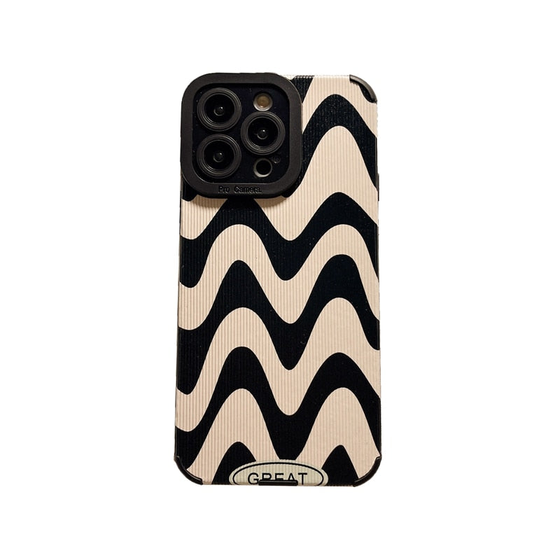 Fashion Zebra Stripe Black White Phone Case For iPhone 14 11 12 13 15 Pro Max 14 15 7 8 Plus X XS Max XR Shockproof Soft Cover