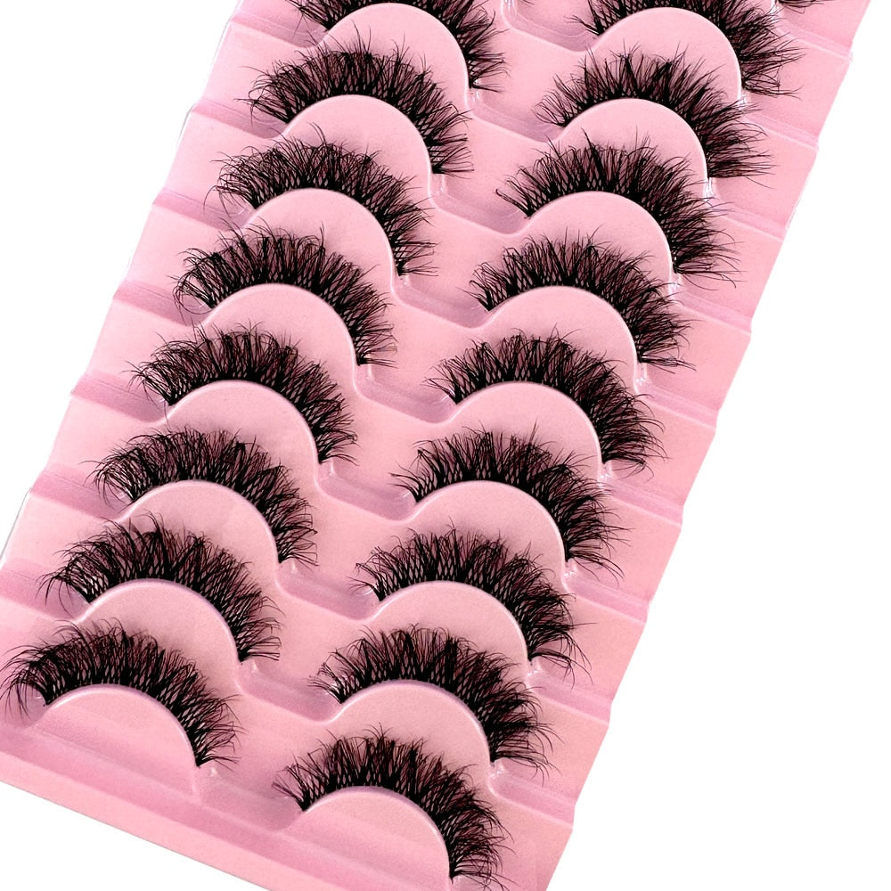 10 Pairs3D Mink Invisible Lash Handmade Crisscross Eyelashes Clear Band Soft Strip Eyelash Natural Long Wispy False Lashes