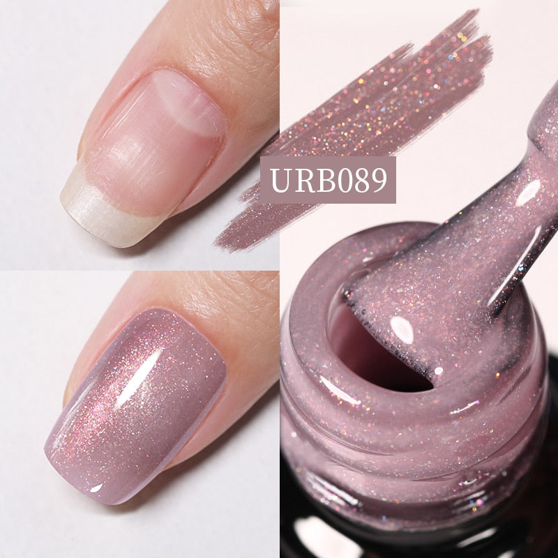 Aurora Rubber Gel Nail Iridescent Pearl Effect Metallic Mirror Nails Manicure Soak Off UV LED No Wipe Top Coat Base Gel